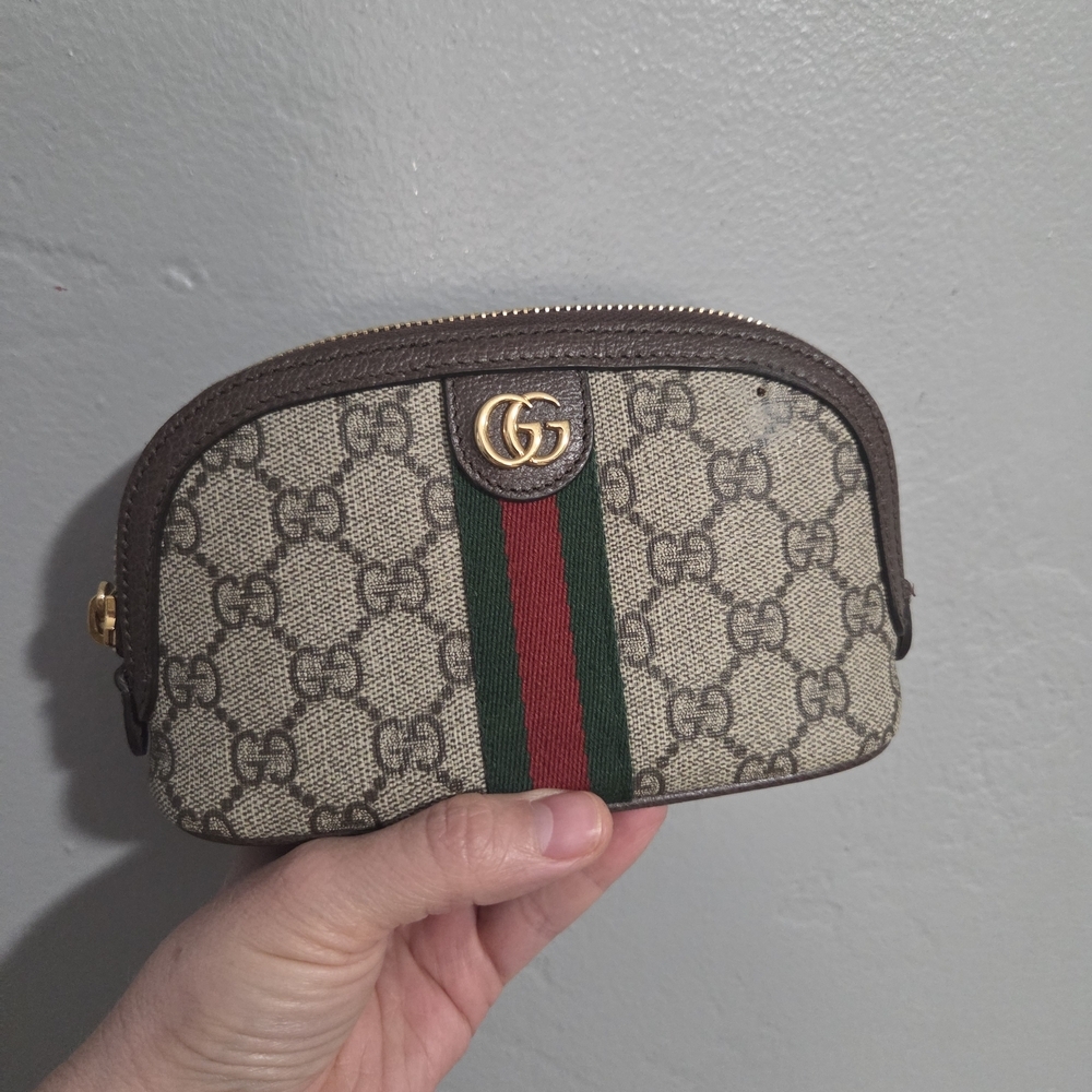 Gucci Ophidia GG Canvas Cosmetic Pouch in Beige/Brown with Green-Red Web - Picture 10 of 10